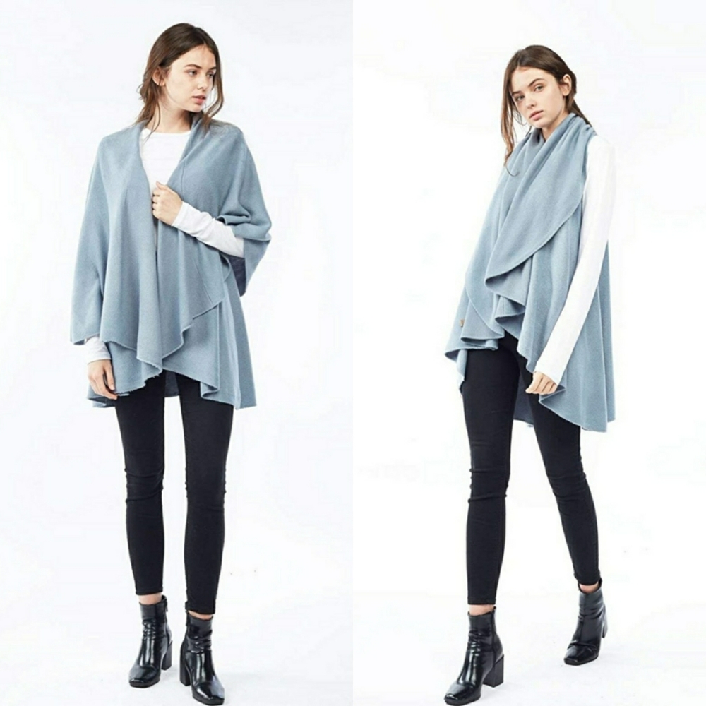 Look by M dusty blue shawl vest one size
